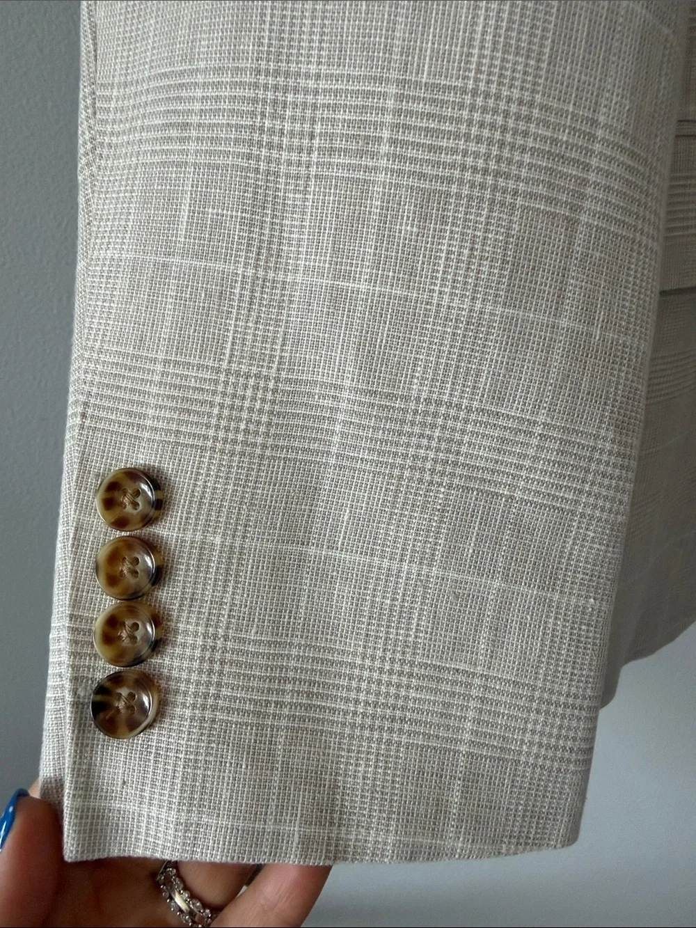 J. Crew Thompson Linen Blazer 42R Beige Glen Plaid Sport Coat Suit Jacket Mens